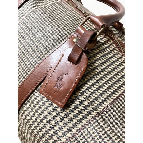 USED POLO ラルフローレン グレンチェックPVC/レザー　ラージボストンバッグ