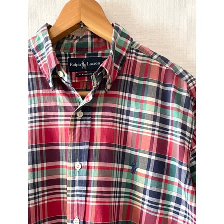USED ラルフローレン ボタンダウンマドラスチェックシャツ  L