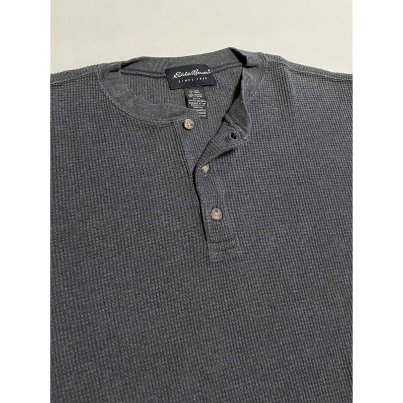 USED エディーバウアー ヘンリーネックワッフルTシャツ M 黒タグ