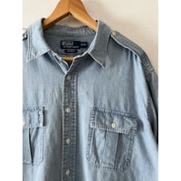 USED POLO ラルフローレン CUSTOM FIT シャンブレーシャツ　エポレット付き XXL 90's