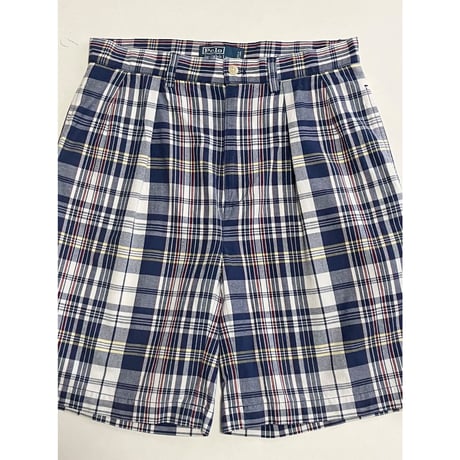 USED POLO ラルフローレン TYLER SPORT マドラスチェック　ツータックショートパンツ 30