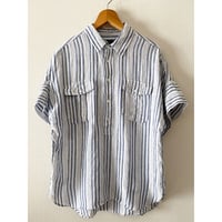 USED POLO ラルフローレン リネンプルオーバーストライプシャツ M