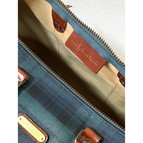 USED POLO ラルフローレン タータンチェック PVC/レザー　ラージボストンバッグ