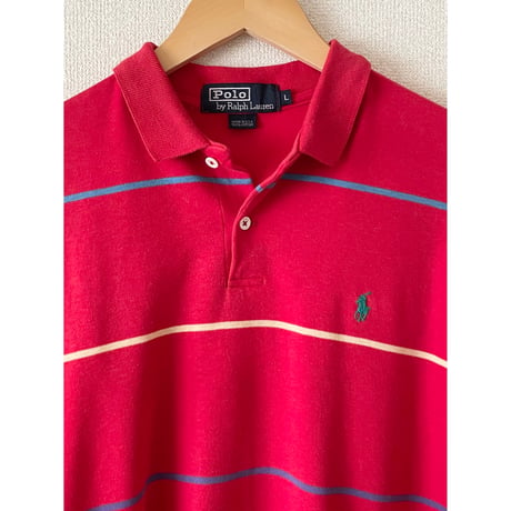 USED 90's POLOラルフローレン Made in USA スムースボーダーポロシャツ L