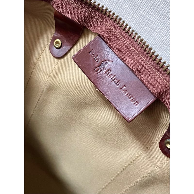 USED POLO ラルフローレン グレンチェックPVC/レザー ボストンバッグ