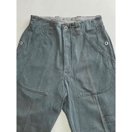 USED スイス軍　デニムワークパンツ 32/28相当 メタルボタン 58