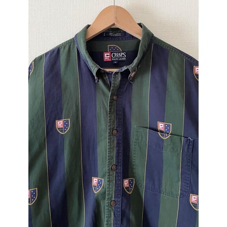 USED CHAPS ラルフローレン エンブレム　ストライプシャツ XL
