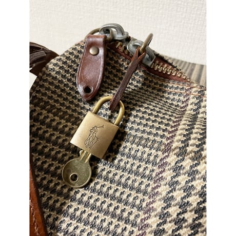 USED POLO ラルフローレン グレンチェックPVC/レザー　ラージボストンバッグ