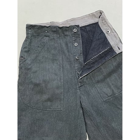 USED スイス軍　デニムワークパンツ 34/28相当　メタルボタン　9