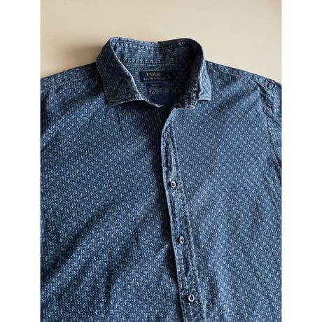 USED POLO ラルフローレン ワイドカラー　インディゴシャツ XL