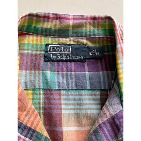 USED POLO ラルフローレン マドラスチェック　オープンカラーシャツ XS
