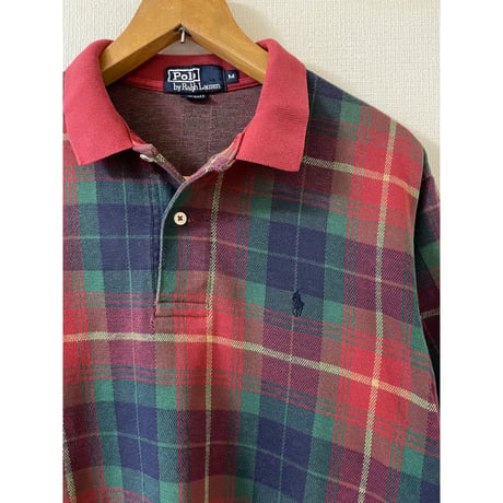USED 90's POLOラルフローレン USA製　タータンチェック ポロシャツ M