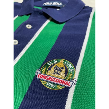 90's POLO GOLF US OPEN ストライプポロシャツ L