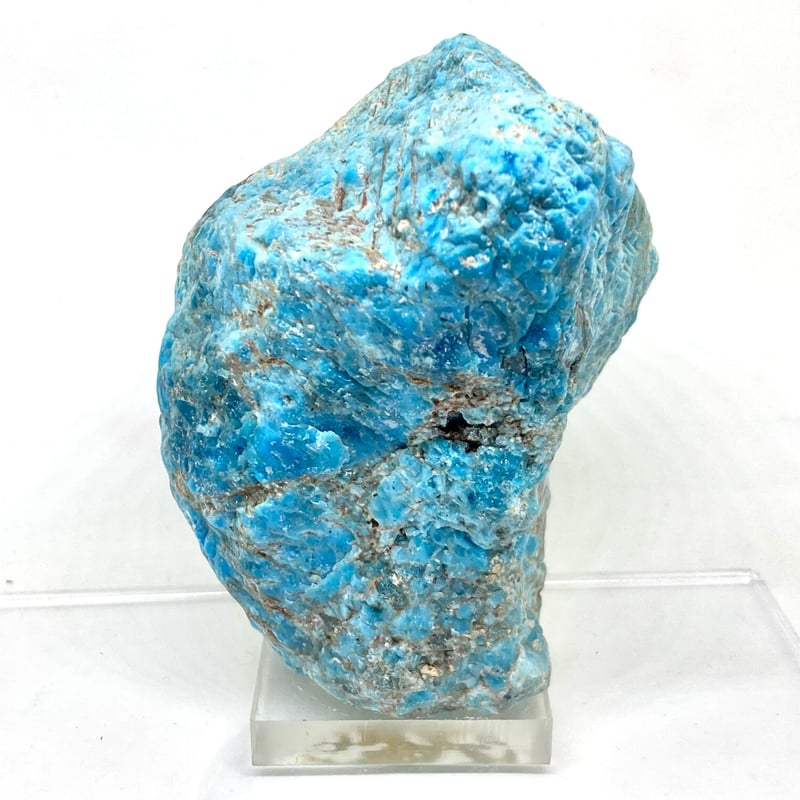 ネオンブルー大型結晶！】ネオンブルーアパタイト鉱物標本【台含め635g