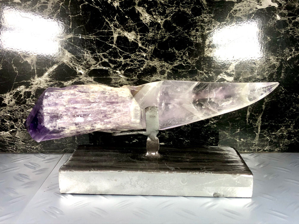 手彫り・研磨】アメジストの模造ナイフ【ファントム刃・濃色紫水晶