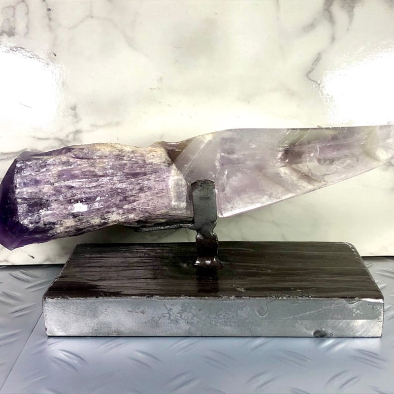 手彫り・研磨】アメジストの模造ナイフ【ファントム刃・濃色紫水晶