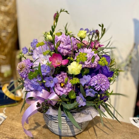 しめ縄リース　紫トルコキキョウ 紫陽花とコットンと木ノ実のしめ縄リース☆お正月飾り☆しめ縄