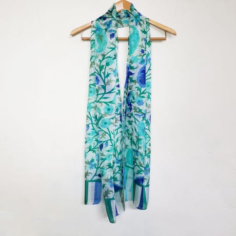 ストール100％シルク  Silk stole- foulard en soie / blue-vert
