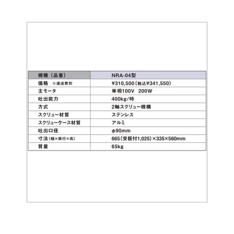 常圧式土練機　NRA-04型