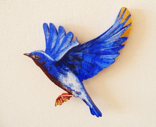 青い金属製文箱 飛ぶ鳥の絵柄 青色の文鳥 no.14 | Haneco