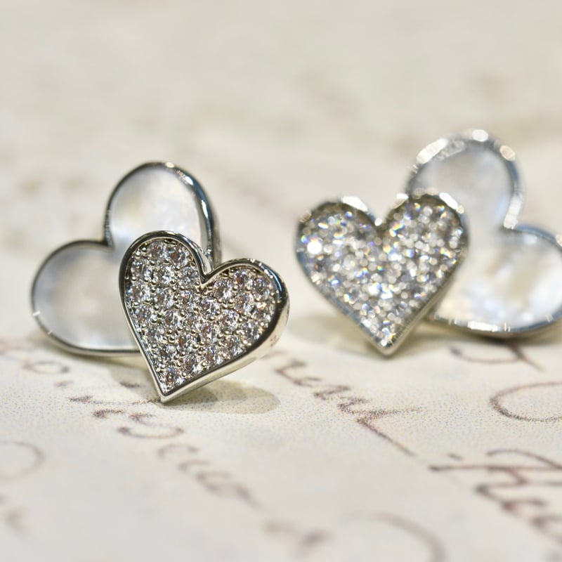 Double Heart Stud Earrings*Post:SV925 | OctaHot