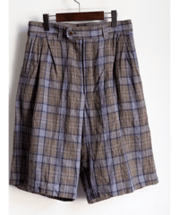ts(s)　Washed Linen Tartan Plaid 3Tuck Baggy Shorts
