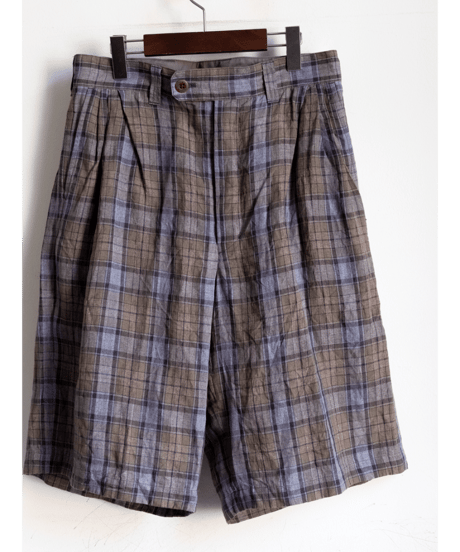 ts(s)　Washed Linen Tartan Plaid 3Tuck Baggy Shorts