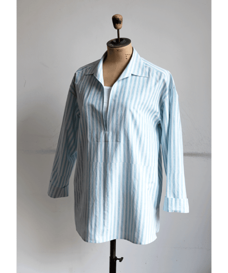 Cale　石灰藍染 Print Block Stripe Skipper Shirts