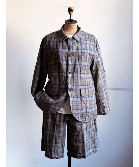 ts(s)　Washed Linen Tartan Plaid Patch＆Flap Shirt Collar Jacket