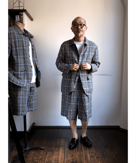 ts(s)　Washed Linen Tartan Plaid Patch＆Flap Shirt Collar Jacket