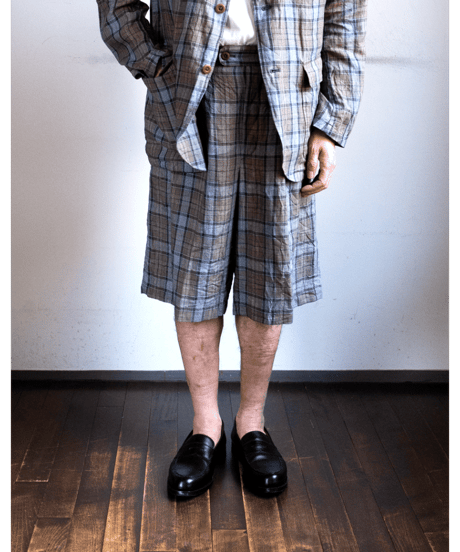 ts(s)　Washed Linen Tartan Plaid 3Tuck Baggy Shorts