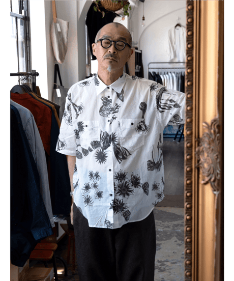kiivu　COTTON BOIL SHORT SLEEVE SHIRT -Hand Drawing SUMI Printing-