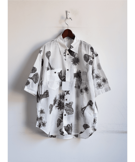kiivu　COTTON BOIL SHORT SLEEVE SHIRT -Hand Drawing SUMI Printing-