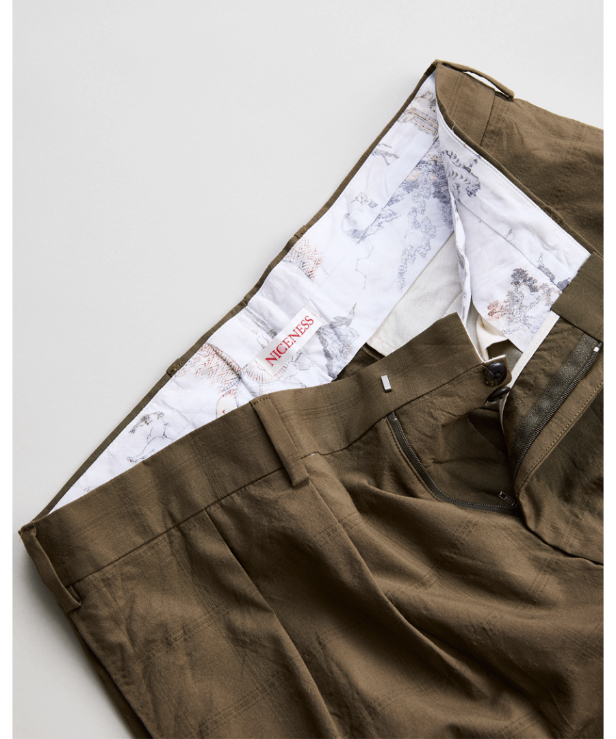 NICENESS FLYING V CHECK TROUSERS “W.SCHENKER ”