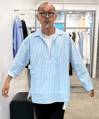 Cale　石灰藍染 Print Block Stripe Skipper Shirts