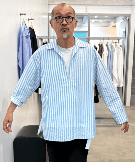 Cale　石灰藍染 Print Block Stripe Skipper Shirts