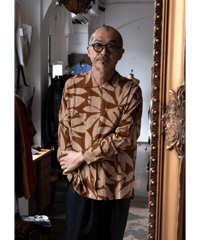 ts(s)　Leaf Print Viscose Cloth Open Collar Shirt BROWN
