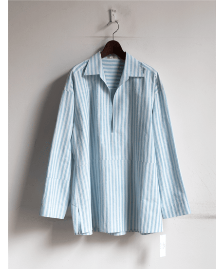 Cale　石灰藍染 Print Block Stripe Skipper Shirts