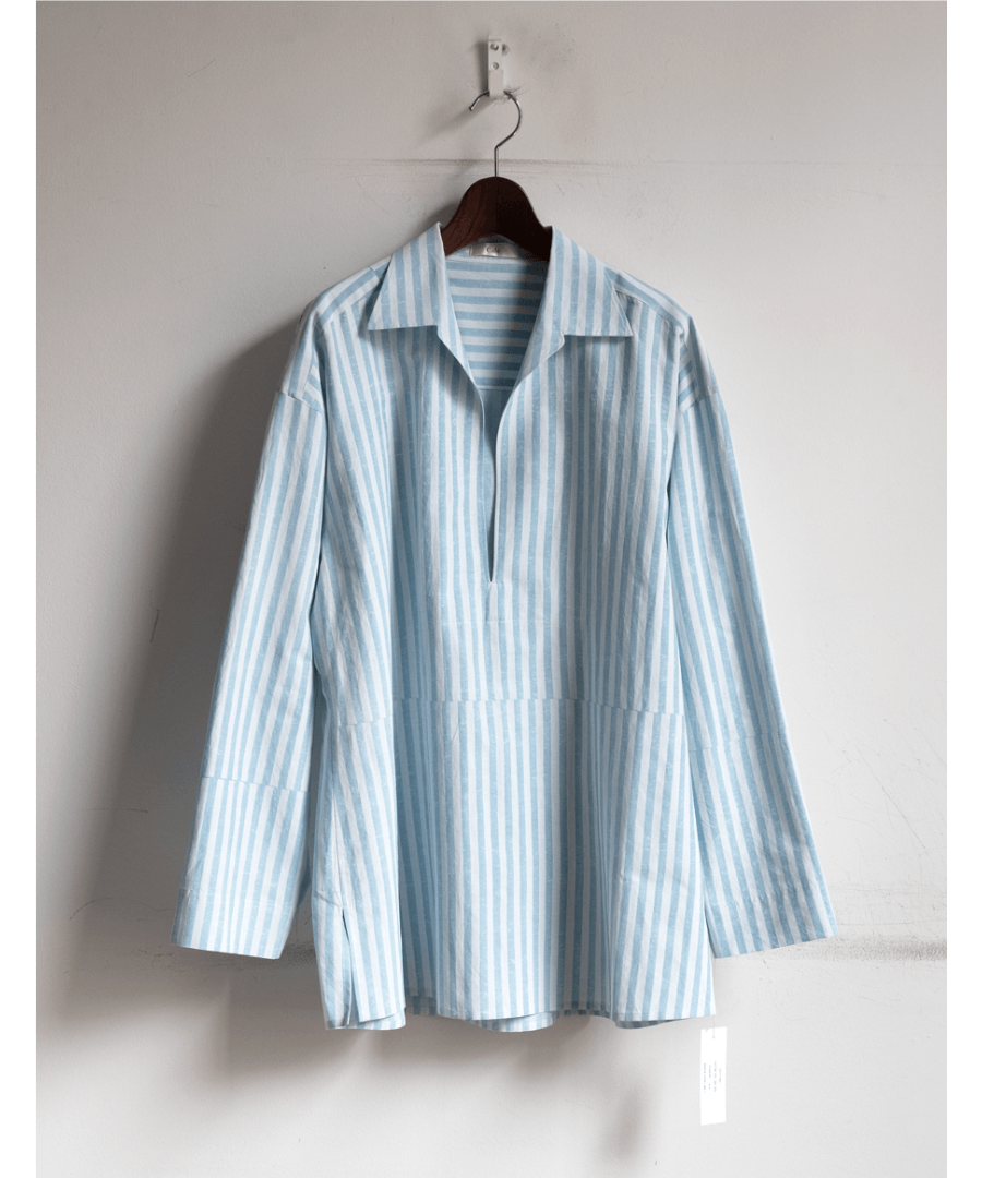 Cale 石灰藍染 Print Block Stripe Skipper Shirts | 山