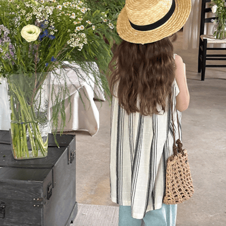 natural stripe sleeveless tunic dress (2642)
