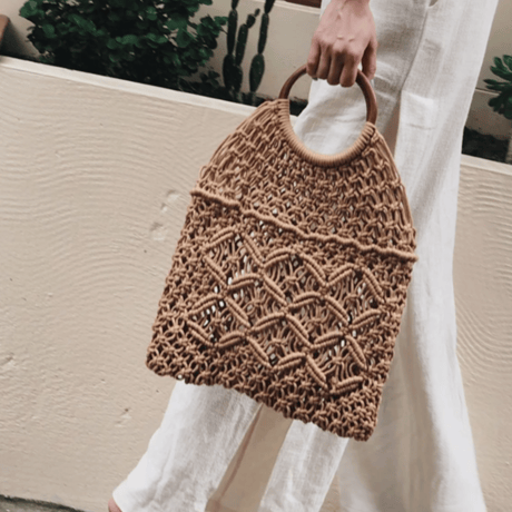 wood handle knitting bag  (1456)
