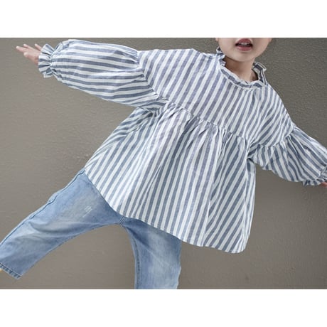 stripe frill blouse  "kids & mom"   (2383)
