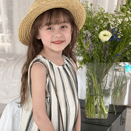 natural stripe sleeveless tunic dress (2642)