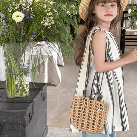 natural stripe sleeveless tunic dress (2642)