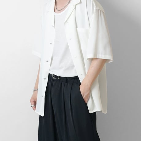 ルーズシルエット メタルボタンオープンカラーシャツ /ホワイト