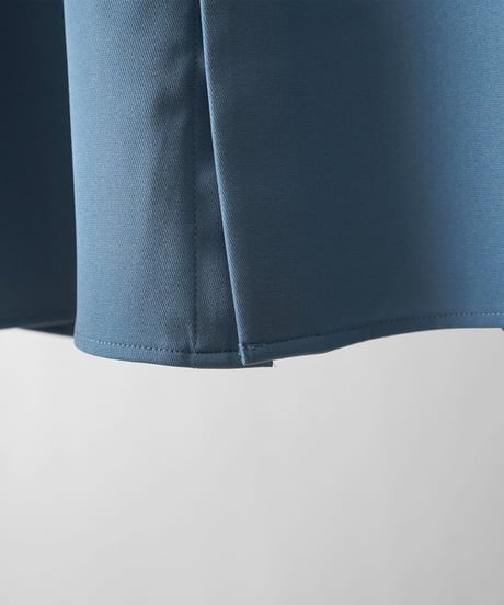 襟配色クレリック ルーズシルエット 長袖ビッグシャツ /ブルー