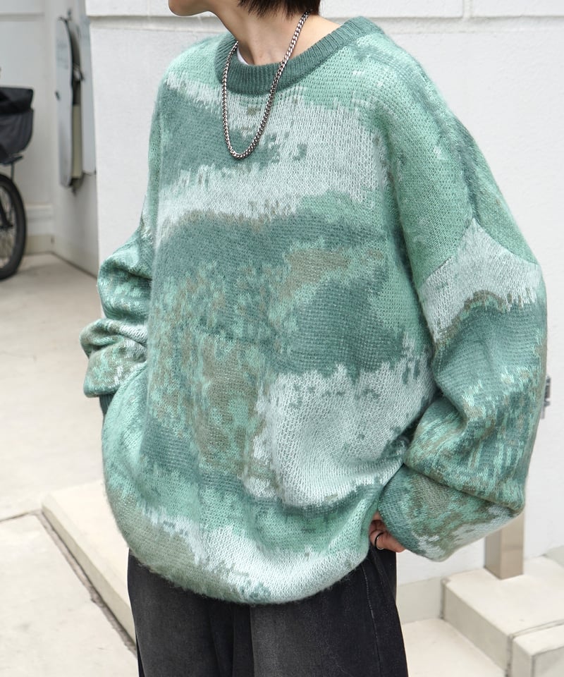ルーズシルエットグラデーション煙柄ジャガード プルオーバー