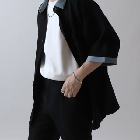 PEクレリック半袖シャツ /ブラック