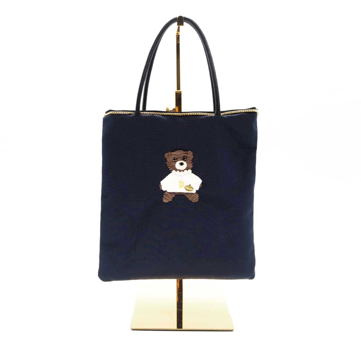 Demodee アップリケトートバッグBEAR(パールネックレス)：NAVY