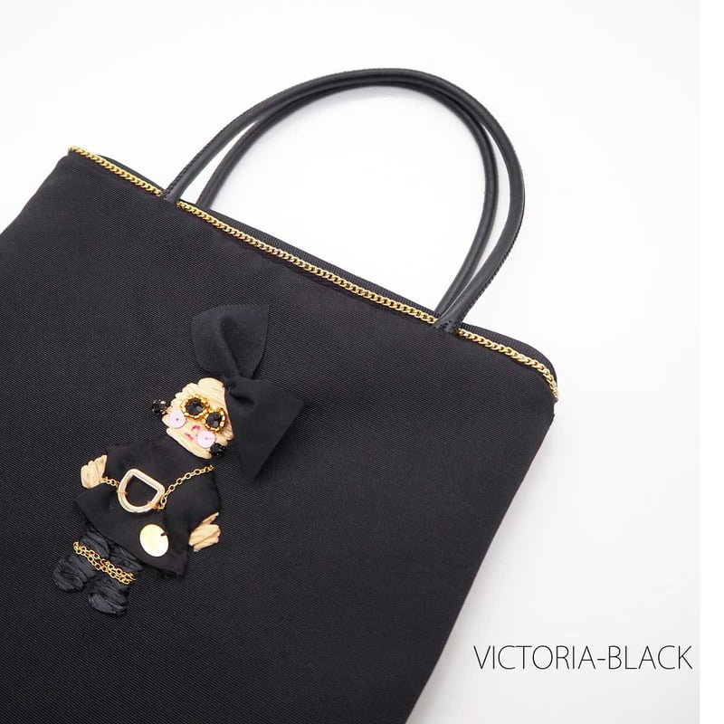 Demodee アップリケトートバッグBEAR(パールネックレス)：NAVY